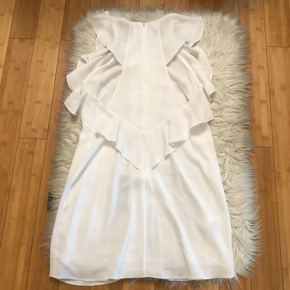 BCBG MAXAZRIA Jenni Ruffle Shoulder Racerback Chiffon White Shift Dress M NWT - Picture 9 of 14